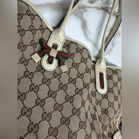 Authentic GUCCI Princy Web Sherry Line Canvas Leather Tote w/COA - Picture 8 of 12